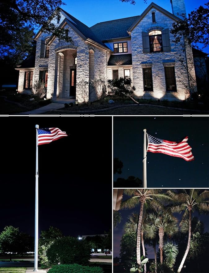 SUNVIE 30W LED Spot Lights Outdoor 5000K Daylight Flag Pole Light 120V Plug in Spotlight Outdoor with US 3-Plug Waterproof Flag Lights Outdoor Ultra Bright Landscape Spotlights for Palm Tree Statue