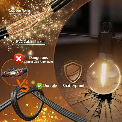 Outdoor String Lights,Led Patio Globe Lights with Plastic Bulbs,Waterproof,Shatterproof,G40 Outdoor String Lights,Connectable Hanging for Backyard, Bistro, Porch, Deck, Balcony,Tent (100FT)