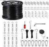String Light Hanging Kits, 450FT Coated Stainless Steel 304 Wire Rope, Outdoor Black Guy Wire kit w/Expansion Hook | Lumora