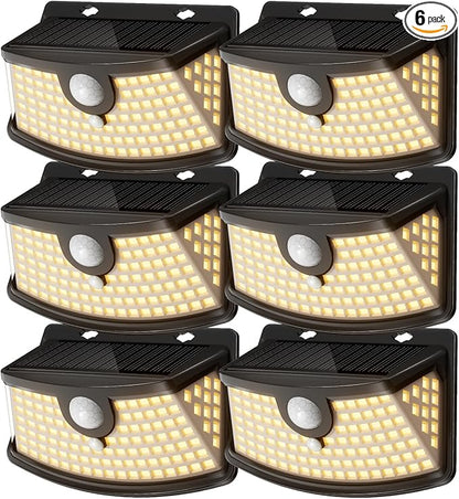 Aootek New Solar Motion Sensor Lights 120 LEDs with Lights Reflector,270° Wide Angle, IP65 Waterproof, Step Lights for Front Door, Yard, Garage, Deck (Black, Warm White, 6-Pack)