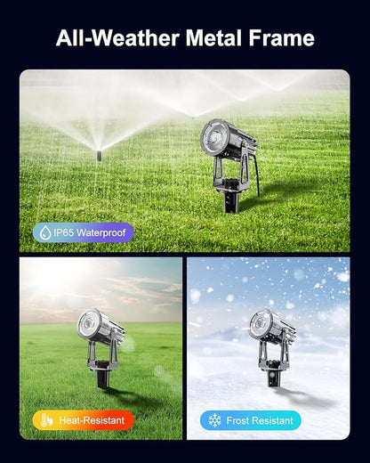 Multi Color Solar Powered Outdoor Spotlights for Christmas Decorations, Reindeer, Santa, Waterproof Landscape Spot Lights for Christmas Tree, Statues, with 15.7ft Cable Separate Panel (4-in-1)