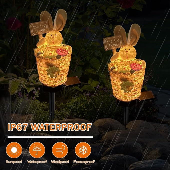 Solar Garden Bunny Lights Outdoor, Waterproof Solar Decorative Lights Outdoor Rabbit Bunny Statue Solars Garden Decorations Outside Solars Light for Yard Lawn Pathway Patio (You are Loved)