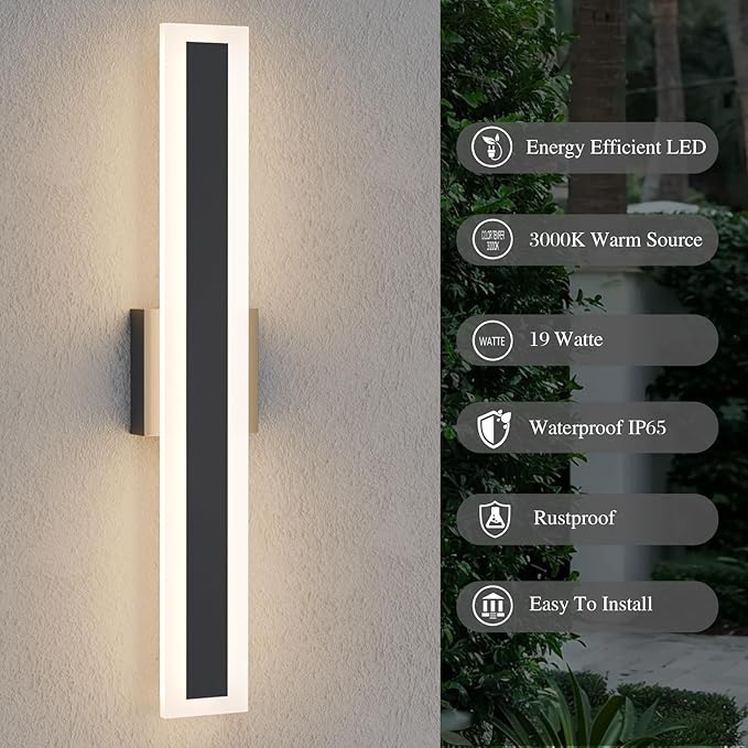 LamQee 23.6 Inch Long Outdoor Wall Lights Modern Exterior Lighting Fixtures for House, Waterproof 3000K 19W 950LM | Lumora