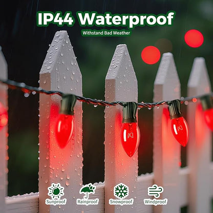 Minetom C9 Christmas String Light Red, 50ft Vintage Christmas Tree Lights, Outdoor Roofline String Lights with 50+2 Red Bulbs for Patio Garden Holiday Indoor Home Xmas Decoration, Green Wire