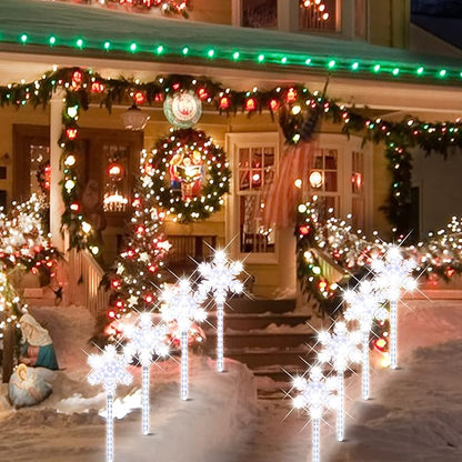 LAMPHOME Shooting 17" 568LED Snowflake Lawn Stake Light Super-Bright White 4 Stakes Total Christmas Outdoor Decoration with UL Standard Adaptor for Outdoor Pathway Lawn Holiday Party Home