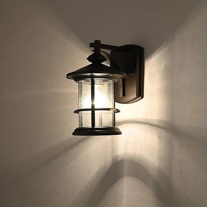 MICSIU Oil Rubbed Bronze Outdoor Wall Light 2 Pack, Clear Seedy Glass Exterior Wall Sconce Light Fixture, 10 Inch Rustic Farmhouse Outside Porch Lights for House, Front Door, Garage, ETL Listed