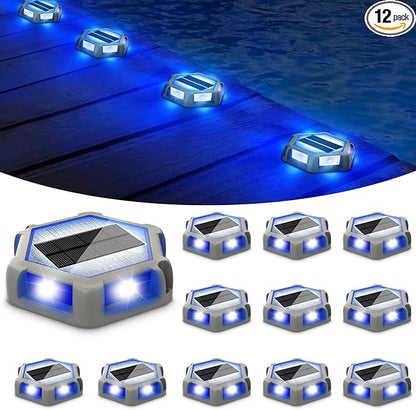 T-SUN Solar Driveway Lights Outdoor 12 Pack, Waterproof Deck Lights LED Blue Driveway Marker Light for Step Garden Sidewalk Stair Ground Pathway