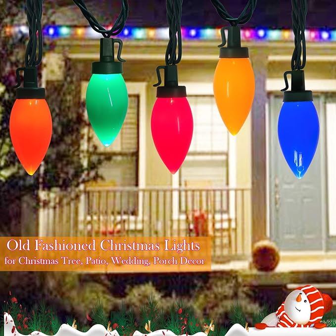 Christmas Lights Outdoor 23.6Ft C9 Vintage Christmas Lights 35 LED Colorful Bulbs, Connectable Plug-in Old Fashioned Xmas Light for Indoor Bedroom Patio Garden Yard Tree Home Decor