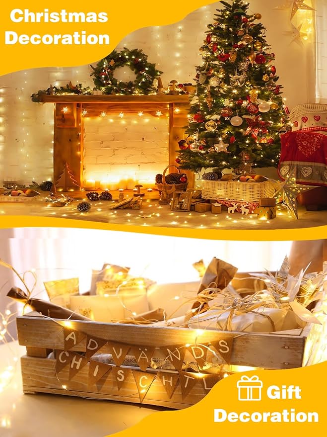 2 Pack 60 LED Christmas Fairy Lights Battery Operated with Timer, 20FT Waterproof Twinkle Lights Indoor Outdoor | Lumora
