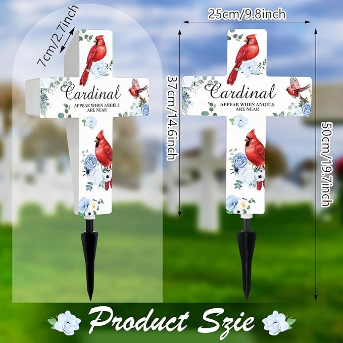 Yousoontic Cardinal Grave Solar Cross Lights Outdoor Memorial Garden Stake Cross Lights for Cemetery Grave Cardinal Garden Decor Solar Stake for Patio Memorial Decoration(Classic Style)