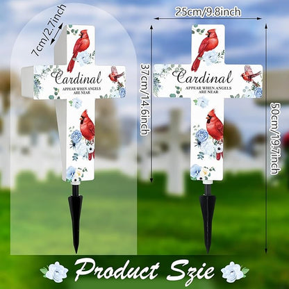 Yousoontic Cardinal Grave Solar Cross Lights Outdoor Memorial Garden Stake Cross Lights for Cemetery Grave Cardinal Garden Decor Solar Stake for Patio Memorial Decoration(Classic Style)