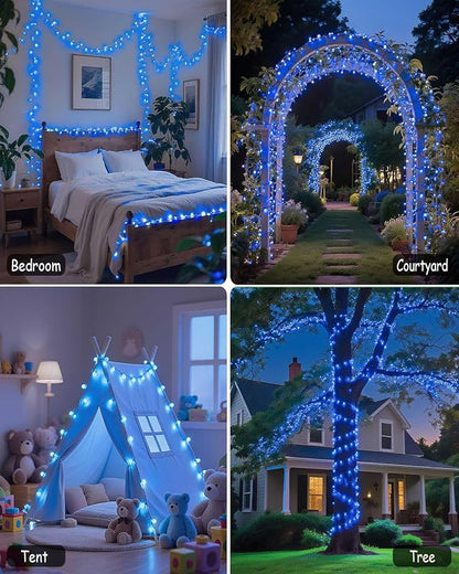 580 LED String Lights, 196FT Indoor Outdoor Fairy Lights, Waterproof Twinkle Christmas Decorations Lights with Remote for Bedroom Outside Tree Garden Patio Camping Wedding Party Décor, Blue