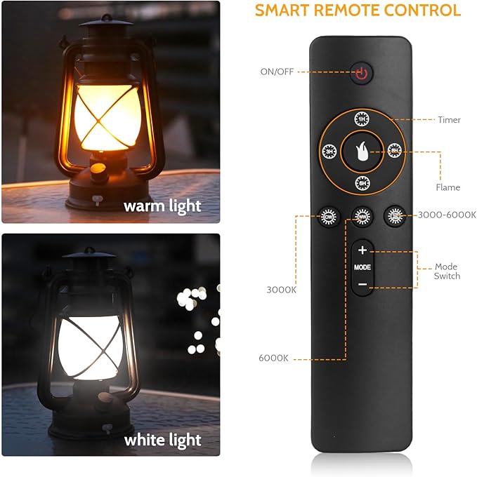 2 Pack Vintage Lantern Flickering Flame Rechargeable LED Retro Camping Lights 4 Modes Remote Control Battery | Lumora