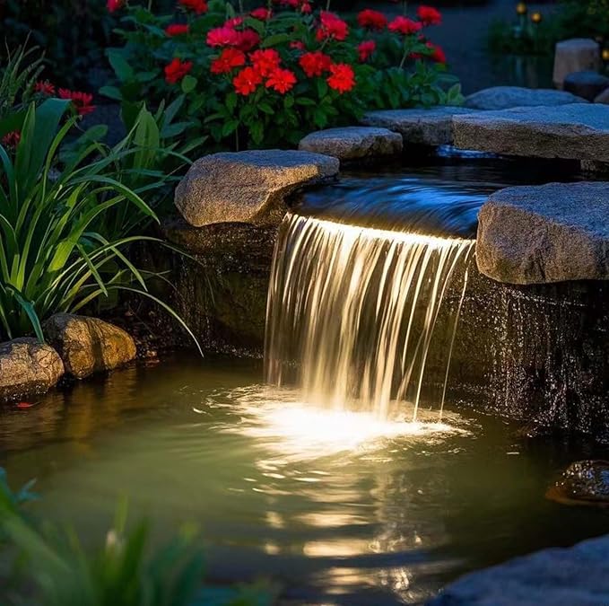 Warm White Pond Lights, Outdoor 10 Ft Cord Underwater Light 12W IP68 Waterproof Garden Lights Spotlight for Lawn | Lumora