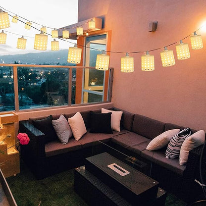 Vigdur 10FT Lantern String Lights - Hollow-Out Style Indoor String Lights Connectable Waterproof Indoor Outdoor Patio Lights for Garden Party Bedroom Christmas Decor