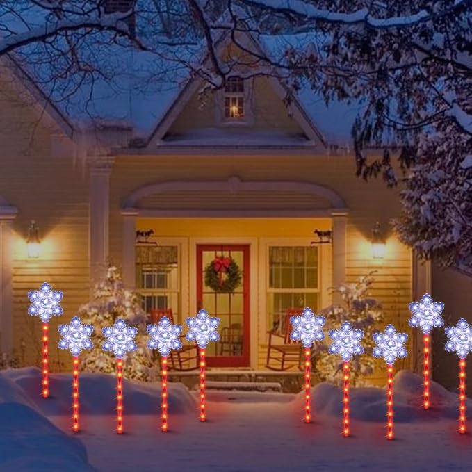 LAMPHOME Snowflakes Christmas Pathway Lights Outdoor, 3PCS Snowflakes Christmas Decorations Outdoor Yard, Pathway Marker Stake Lights for Patio Ground Path Sidewalk Walkway Driveway