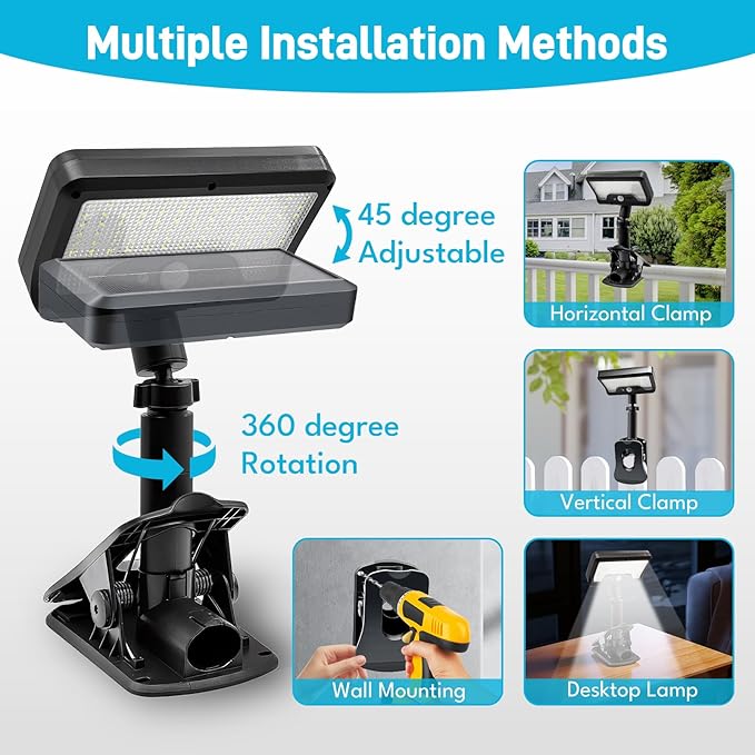 Clip On Solar Motion Lights Outdoor, Motion Sensor Outdoor Lights with 92 LEDs, 360°Rotatable Adjustable Solar Fence Lights (600 LM,6000 K), Waterproof Security Light for Deck,Gutter,Camping (2 Pack)