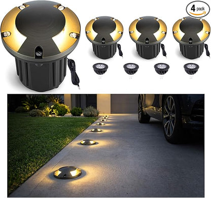 Gardenreet Outdoor Low Voltage Well Lights - Brass Replaceable Bulb 12V In-Ground Lighting, LED Low Voltage Turret Top Fixture, Antique Bronze for House Backyard Patio with 2700K Warm White MR16 Bulb