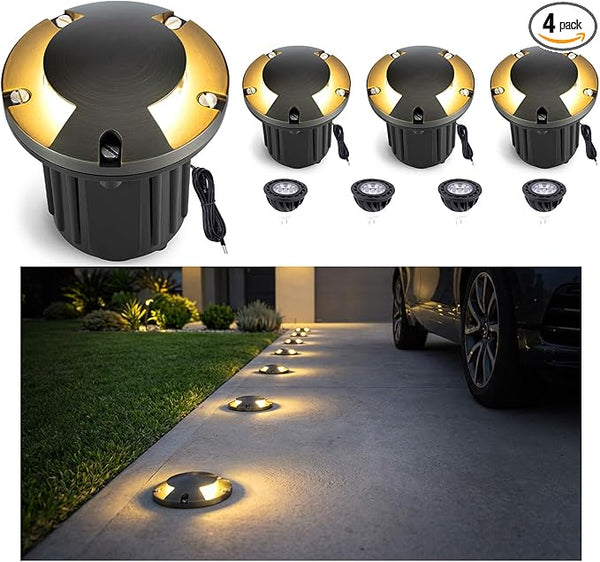 Gardenreet Outdoor Low Voltage Well Lights - Brass Replaceable Bulb 12V In-Ground Lighting, LED Low Voltage Turret | Lumora