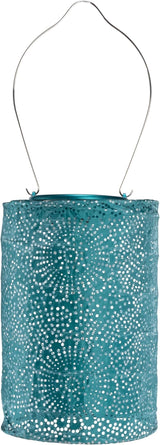 Allsop Soji Stella - Tin Art' Punched Luminaria - Cylinder - 7.5" - Outdoor Solar Latern - Metallic Emerald | Lumora