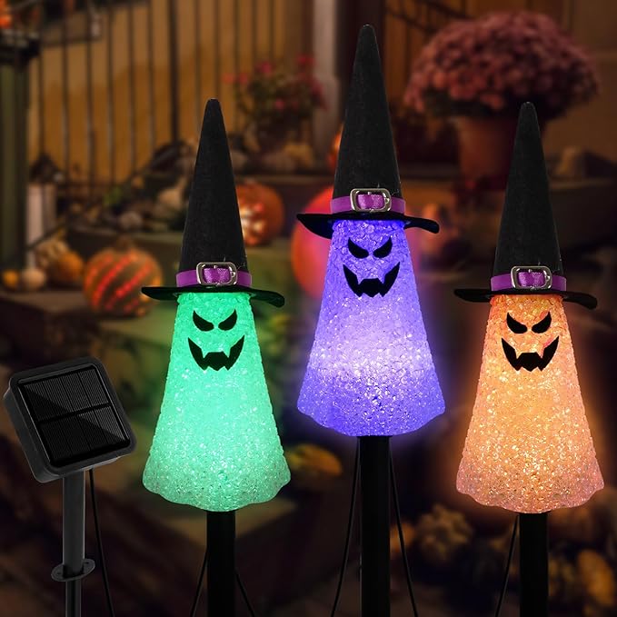 LIGHTSHINE 3PCS Ghost Solar Halloween Decorations, Solar Landscape Pathway Lights, Garden Stakes Light, Outdoor | Lumora