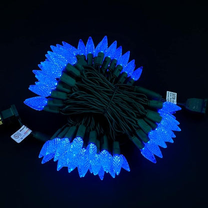 YULETIME Blue C6 Strawberry LED Christmas Lights, 33 ft 100 Count 4" Spacing One-Piece High Waterproof UL Certified String Light (Blue)
