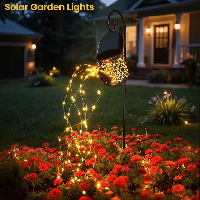 Solar Garden Lights Outdoor Decoration, Metal Solar Watering Can Lights Outdoor Waterproof, Small Patio Light Yard | Lumora