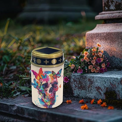 Skull Butterfly Solar Lights Outdoor Decor,Solar Powered Stakes Decorative Memorial Lights Garden Yard Lawn Pathway Grave Cemetery Decoration