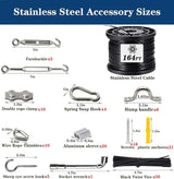 164FT Outdoor String Light Hanging Kit - Heavy Duty Black Vinyl-Coated Stainless Steel Wire Rope with Turnbuckles | Lumora
