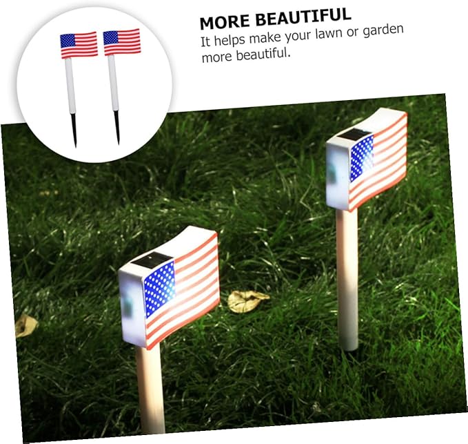 NUOBESTY 2pcs Solar LED Garden Path Lights Outdoor Decorative Lamps for Independence Day Yard Night Lighting Random Color