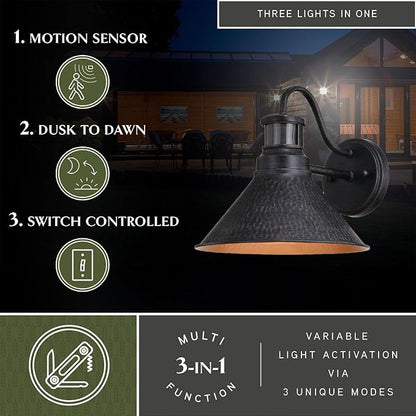 VAXCEL 2-Pack Outland 10-in. W Hammered Metal Rustic Bronze Motion Sensor Dusk to Dawn Outdoor Wall Light