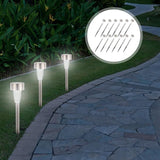 12pcs Stainless Steel Solar Outdoor Pathway Stake Lights for Yard Garden, Waterproof White LED Landscape Lighting | Lumora