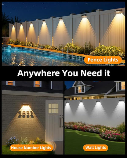 Solar Fence Lights Outdoor, 4 Pack, 9 Fixed Colors ＆ Color Changing Fence Lights Solar Powered Waterproof IP65 Dusk-to-Dawn LED Deck Lighting for Patio, Railing, Pool, Porch, Backyard, Wall