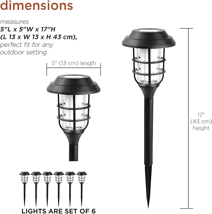 Alpine Corporation 17" Tall Outdoor Solar Powered Pathway LED Torch Light Stakes (Set of 6)