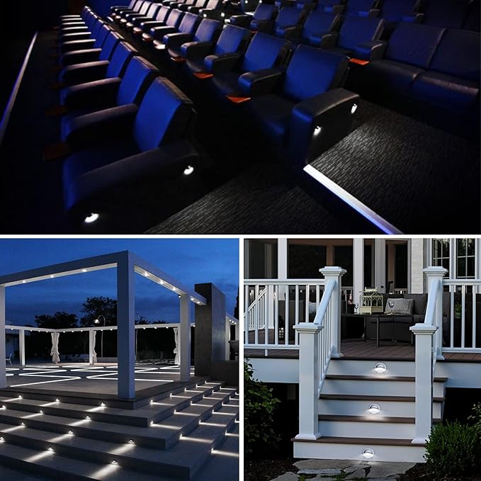 30 Pack LED Stair Lights Kit Low Voltage Waterproof IP65 Outdoor 1-2/5" Recessed Wood LED Deck Lighting Yard Garden Patio Step Landscape Pathway Decor Lamps, Cold White