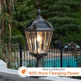 Gama Sonic Outdoor Solar Post Light with Pier Base, Weathered Bronze Finish Aluminum and Beveled Glass, Royal Bulb | Lumora