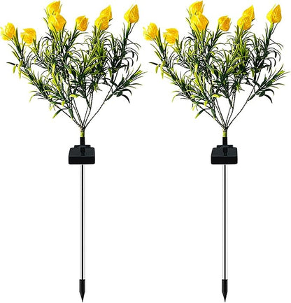 Ochine 2 Pack Outdoor Solar Lights, Solar Garden Lights, Gardenia Flowers Garden Stake Light Solar Flower Lights Waterproof Solar Pathway Lights for Outdoor Lawn Yard Garden Decoration