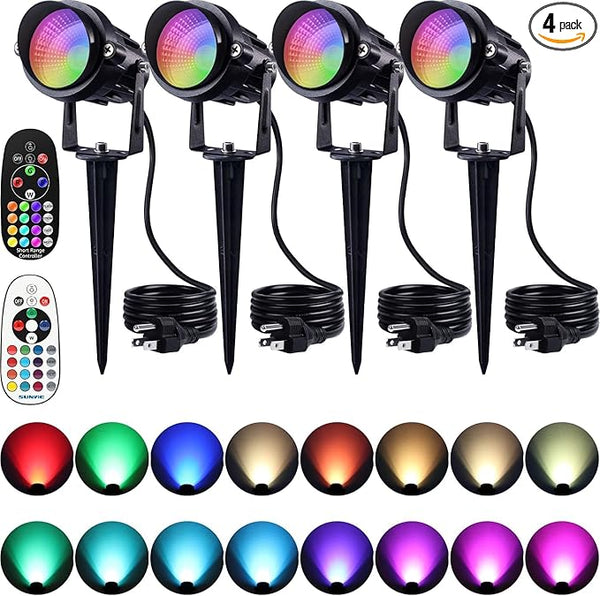 SUNVIE Spot Lights Outdoor 12W RGBW Color Changing Landscape Lights with Remote Control 120V RGB Landscape Lighting | Lumora
