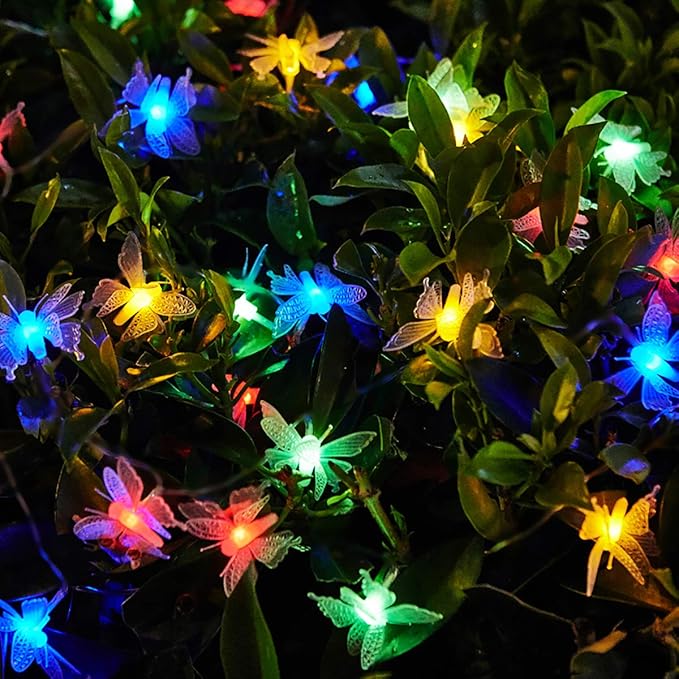 Butterfly String Lights, Waterproof 20FT 30LED Butterfly Solar Light Outdoor Solar Rope Lights Fairy Light Decorative Garden Lights for Cafe Patio Party Garden Wedding (Multicolor)