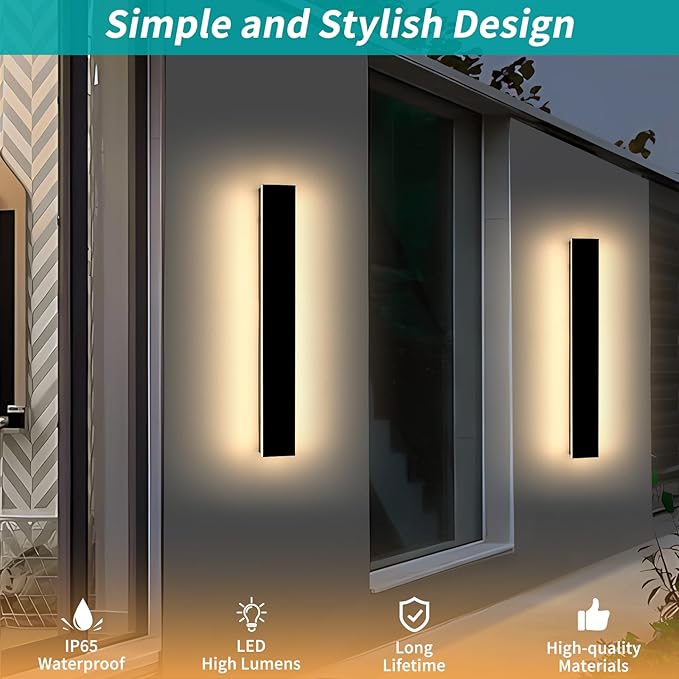 Mikeru 23.6inch Outdoor Wall Light Fixtures, 3000K/4500K/6000K Three Colors Switchable Modern Exterior Wall Sconces | Lumora