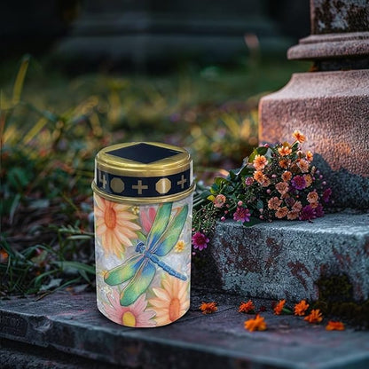 Grave Decorations for Cemetery Dragonfly Cemetery Solar Lights for Grave Waterproof Dusk to Dawn Sensor Solar Grave Lamp for Cemetery