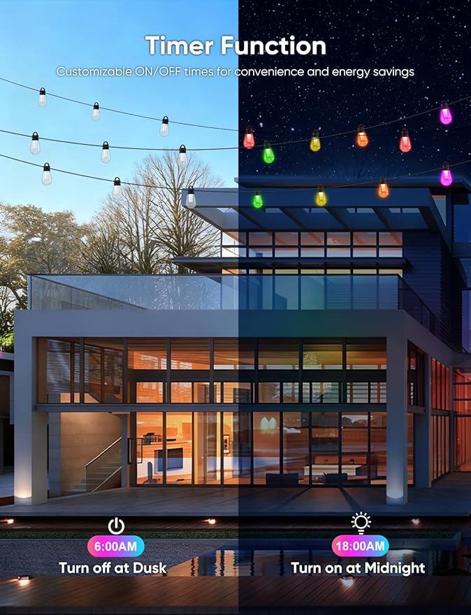 APPECK Smart Outdoor String Lights, 100ft RGBW Outdoor Patio Lights with 30 LED Bulbs, Extendable, 111 Scene Modes, IP65 Waterproof Lighting for Outside, Halloween Decor, Compatible with Alexa