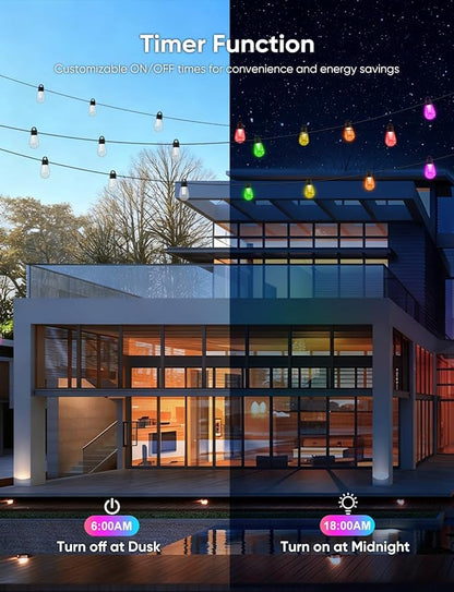 APPECK Outdoor String Lights, 150ft Smart RGBW Outdoor Patio Lights with 45 LED Bulbs, Extendable, 111 Scene Modes, IP65 Waterproof Lighting for Outside, Halloween Decor, Compatible with Alexa
