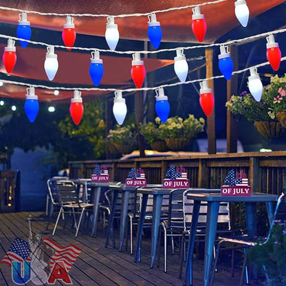 Red White and Blue Lights 25Ft C7 LED Christmas Light with 25 Shatterproof 4th of July Decorations String Lights, Plug in Patriotic Light for Outdoor Indoor July 4th Party Decor