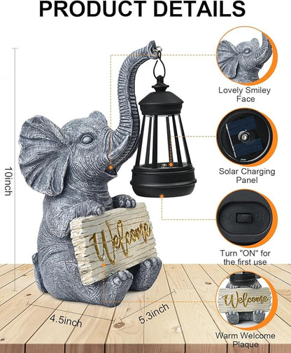 Outdoor Elephant Statues Solar Garden Decor Lights - Elephant Decoration for Garden, Balcony, Patio, Yard, Lawn - Housewarming, Fathers Day, Unique Birthday Gifts for Women Mom Grandma(Gold)