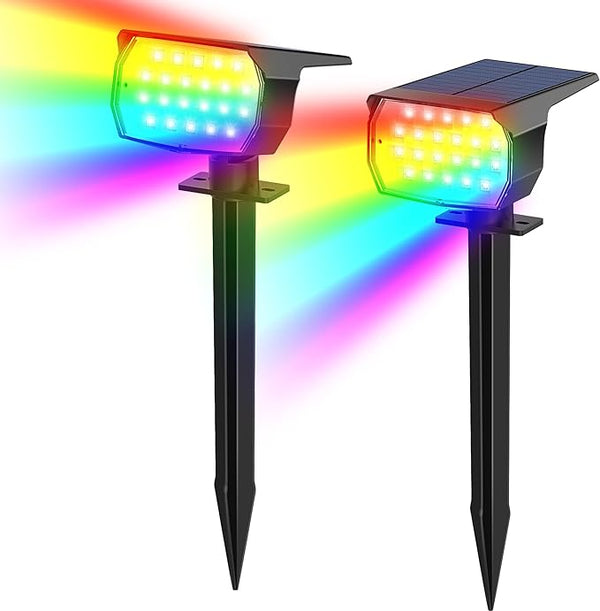 Solar Color Changing Spot Lights Outdoor Waterproof Colored RGB Solar Powered Landscape Lights for Yard 7 Lighting | Lumora