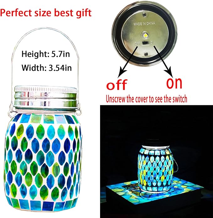 GUANFU Mosaic Solar Lanterns Outdoor Hanging Lights, Solar Table Lamps & Cool Blue Color Mosaic Glass Lights, Outdoor Waterproof Solar Night Lights, Garden,Patio,Pathway & Yard Décor…