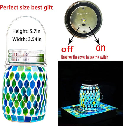 GUANFU Mosaic Solar Lanterns Outdoor Hanging Lights, Solar Table Lamps & Cool Blue Color Mosaic Glass Lights, Outdoor Waterproof Solar Night Lights, Garden,Patio,Pathway & Yard Décor…