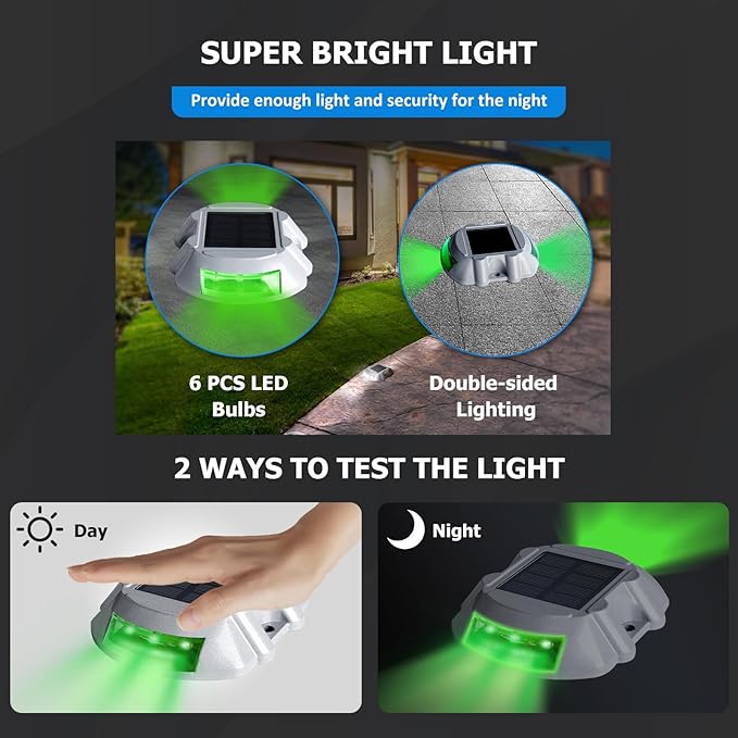 JIGUOOR Solar Deck Lights LED Driveway Lights Solar Powered Dock Light Outdoor IP68 Waterproof Road Markers for | Lumora