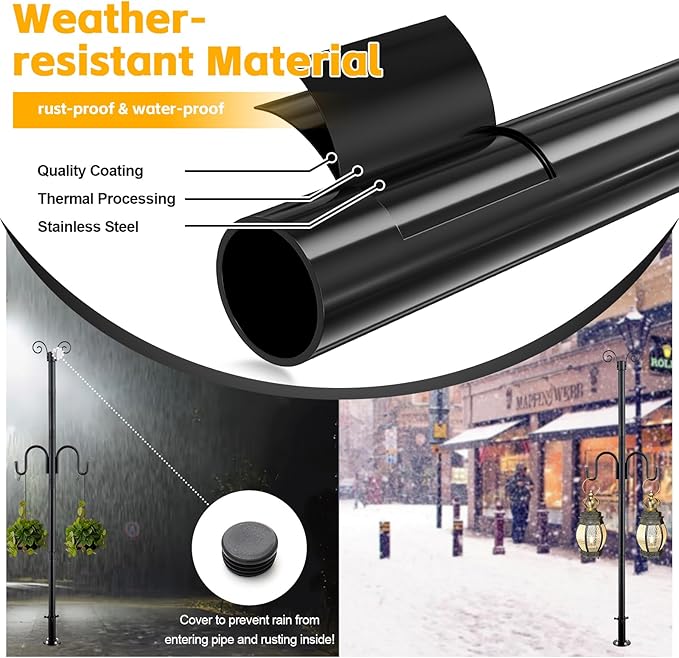 String Light Poles for Outside, 10FT Heavy Duty Outdoor String Light Pole Stand with Shepherd Hooks for Wood Deck | Lumora
